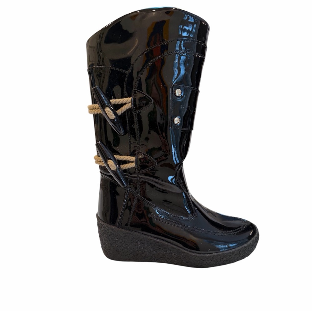 Burberry Black Patent Leather Mid-Calf Boots Platform Wedge Zip Women US 6.5 - Picture 7 of 12